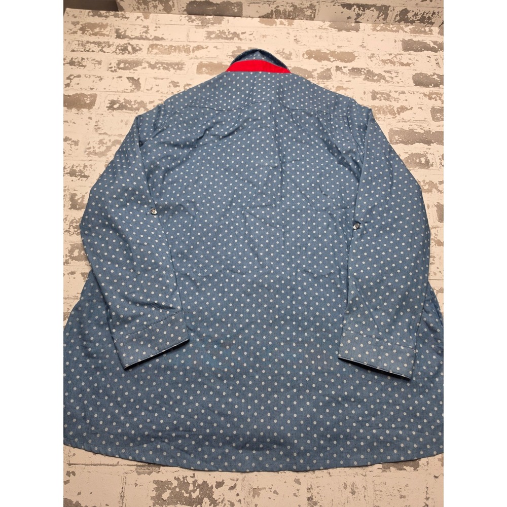 Jack B. Quick Holiday Santa Sequin Polka Dot Button Down Shirt Blue Women Large - Picture 2 of 11